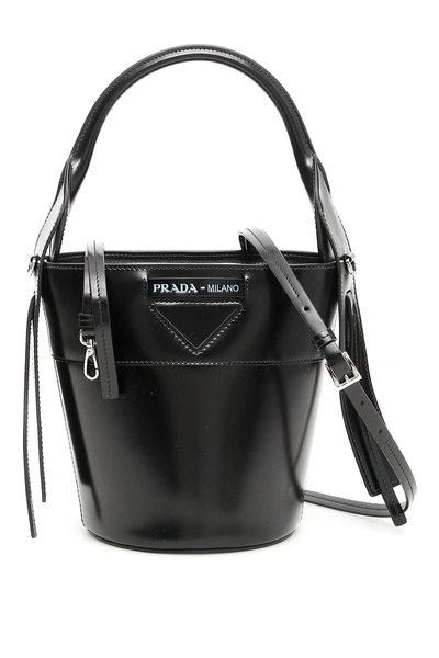 Shop Prada Leather Ouverture Bucket Bag In Nero|nero