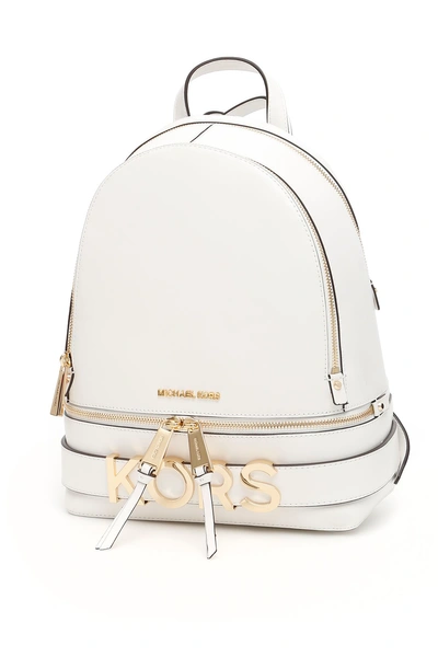 Shop Michael Michael Kors Rhea Lettering Backpack In Optic White (white)