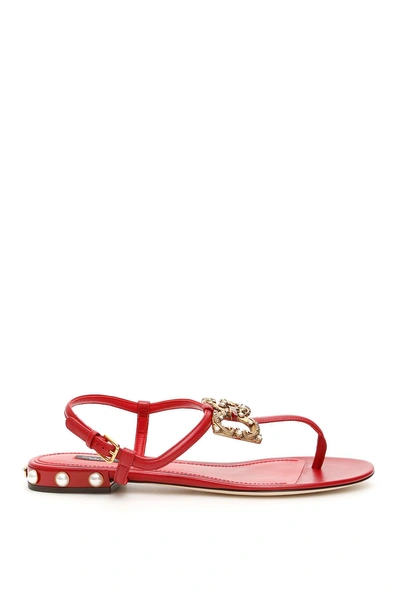 Shop Dolce & Gabbana Sandals With Logo Buckle In Rosso Papavero|rosso