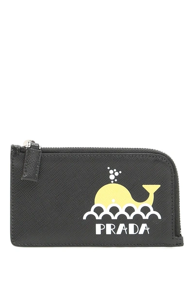 Shop Prada Zipped Cardholder With Whale Print In Nero Giallo (black)
