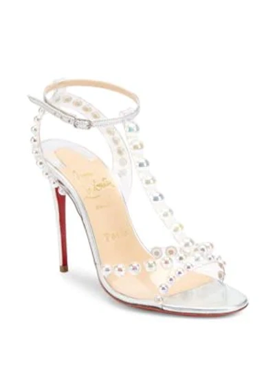 Shop Christian Louboutin Faridaravie Pvc Leather T-strap Sandals In Silver