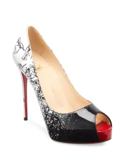 Shop Christian Louboutin New Very Privé Peep-toe Degrade Patent Leather Pumps In Black Snow