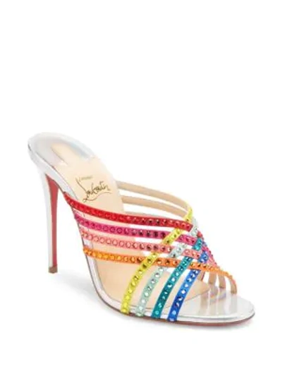 Shop Christian Louboutin Martha Strass Leather & Silk Mules In Multi