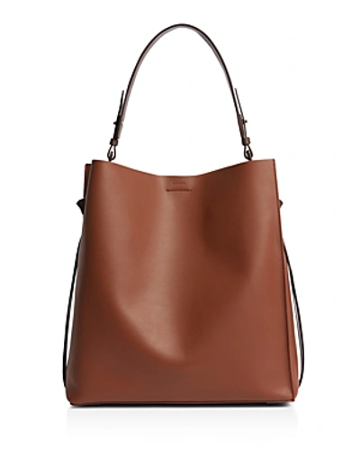 Shop Allsaints Voltaire Large Leather Tote In Luggage/chocolate/silver