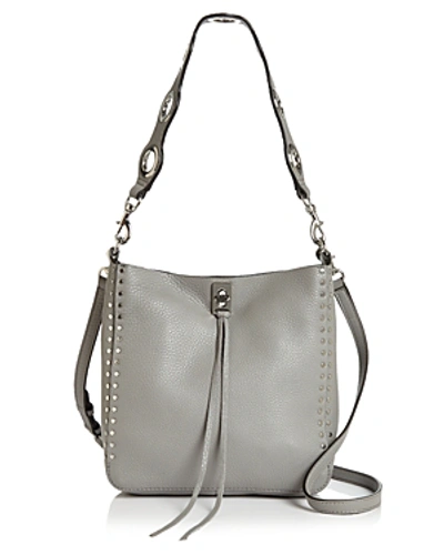 Shop Rebecca Minkoff Darren Small Leather Feed Crossbody In Gray/silver