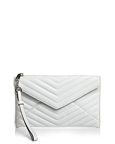 Shop Rebecca Minkoff Leo Quilted Leather Clutch In Optic White/silver