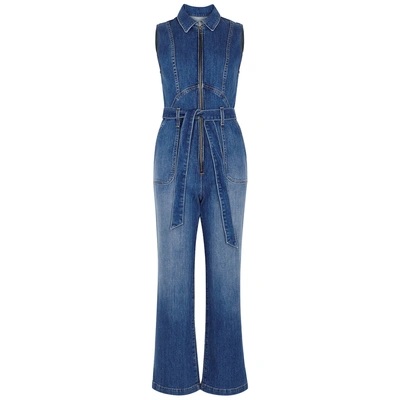 Shop Alice And Olivia Gorgeous Kick-flared Denim Jumpsuit In Blue