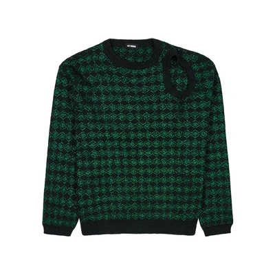 Raf Simons Jacquard Green/black Glitter Wool Sweater | ModeSens