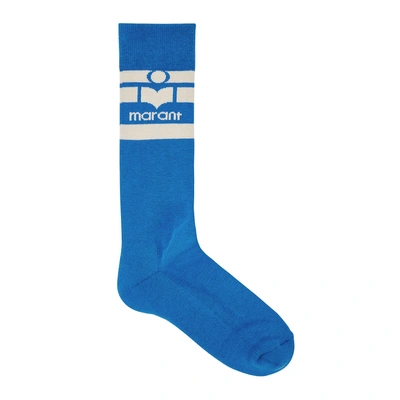 Shop Isabel Marant Étoile Viby Logo-intarsia Cotton-blend Socks In Blue