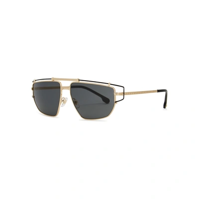 Shop Versace Gold-tone Aviator-style Sunglasses In Grey