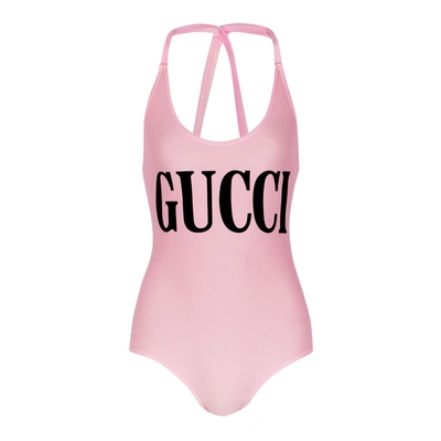 Shop Gucci Light Pink Logo-print Swimsuit