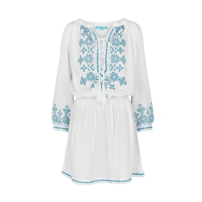 Shop Melissa Odabash Nadja White Embroidered Dress In White And Green
