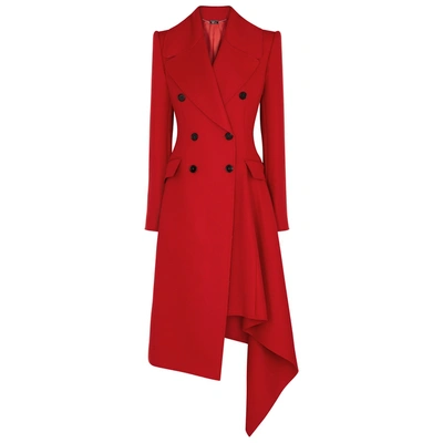 Shop Alexander Mcqueen Red Draped Wool-blend Coat