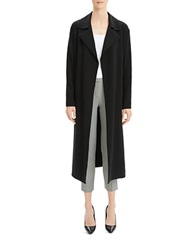 Simple Open front Long Trench Coat In Black