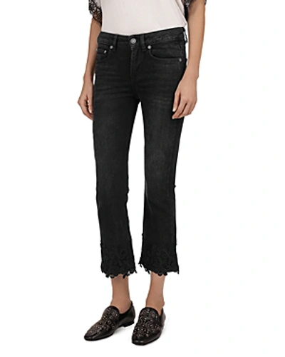 Shop The Kooples Lace Hem Cropped Flare Jeans In Black Washed