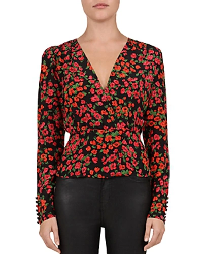 The Kooples Camellia Floral Crossover Silk Blouse In Red/black | ModeSens