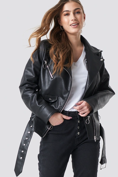 Shop Donnaromina X Na-kd Oversized Faux Leather Biker Jacket - Black