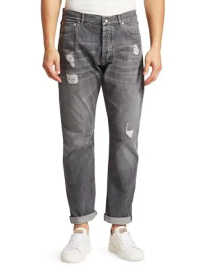 Shop Brunello Cucinelli Distressed Faded Jeans In Dark Grey
