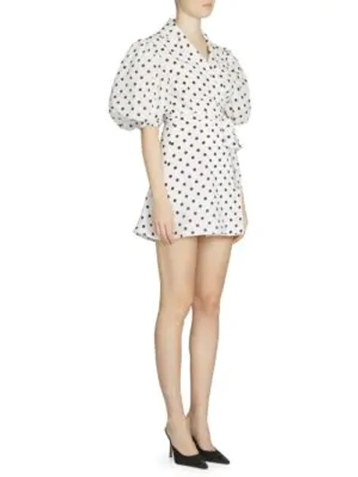 Shop Alessandra Rich Polka Dot Puff Sleeve Mini Dress In White Coffee