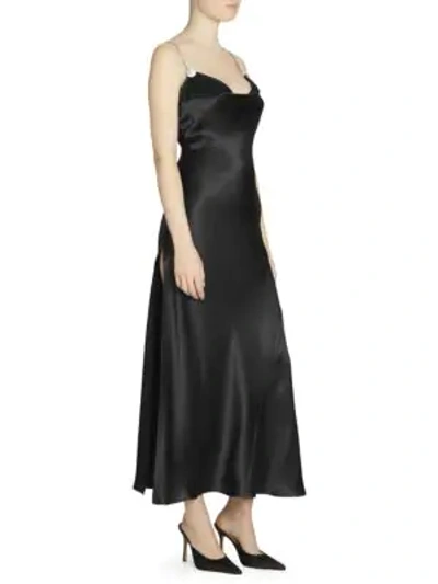 Shop Alessandra Rich Crystal Spaghetti Strap Silk Slip Dress In Black