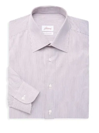 Shop Brioni Stripe Cotton Shirt In White Brown