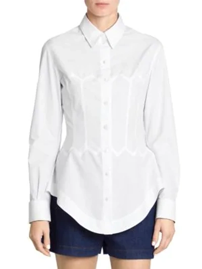 Shop Alaïa Cotton Poplin Collared Shirt In White