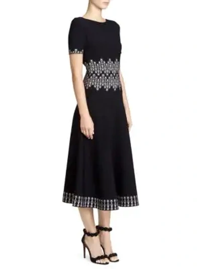 Shop Alaïa Coupole Jacquard Knit Fit-&-flare Dress In Black White