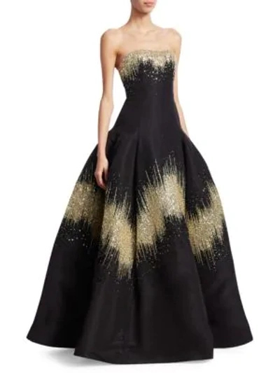 Shop Oscar De La Renta Metallic Sequin Strapless Ball Gown In Black