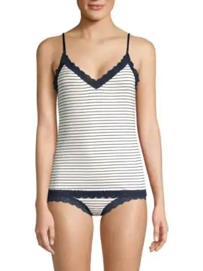 Shop Hanky Panky Striped Lace Camisole Top In White Navy