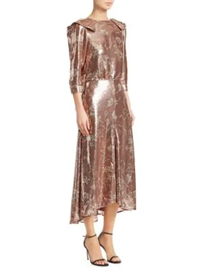 Shop Johanna Ortiz Metallic Floral Midi Dress In Silver