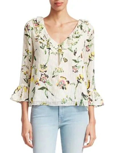 Shop Tanya Taylor Alexa Floral Blouse In Tie Dye Floral Ivory