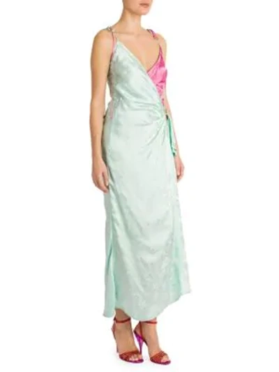 Shop Attico Bicolor Floral Jacquard Slip Dress In Mint