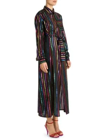 Shop Attico Lurex Striped Dressing Gown Chemisier Dress In Black