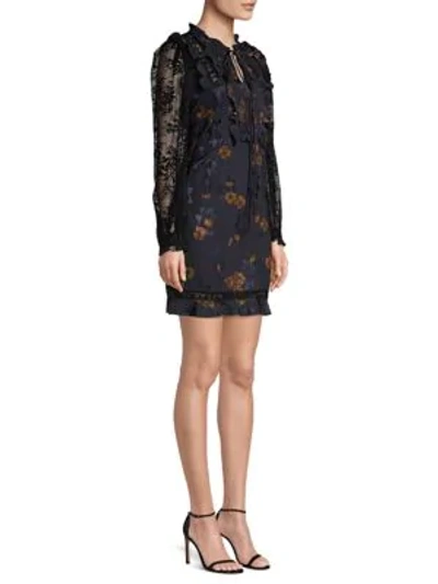 Shop Coach Meadow Floral Ruffle Lace Sleeve A-line Dress In Black