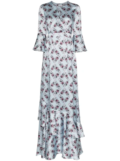 Shop Erdem Floral Print Silk Long Dress - Blue