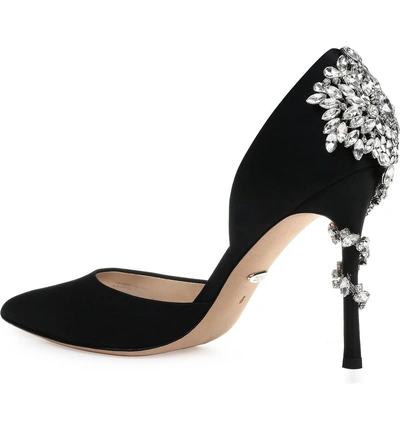 Shop Badgley Mischka Vogue Crystal Embellished D'orsay Pump In Black Satin