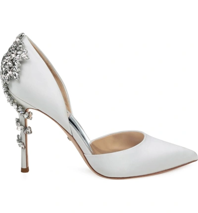 Shop Badgley Mischka Vogue Crystal Embellished D'orsay Pump In Soft White Satin