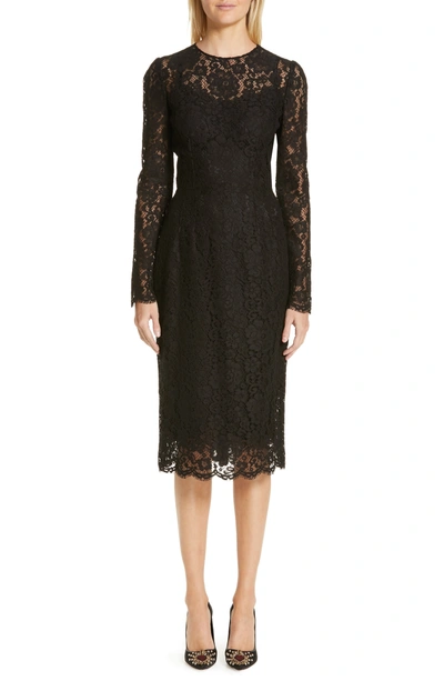 Shop Dolce & Gabbana Lace Pencil Dress In N0000 Black