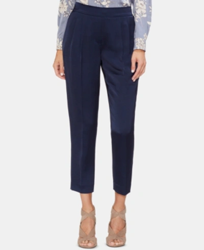 Shop Vince Camuto Pleated Satin Slim Pants In Classic Navy