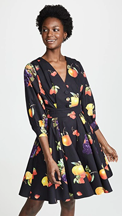 Shop Msgm Mini Fruit Dress In Black Multi