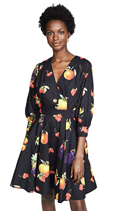 Shop Msgm Mini Fruit Dress In Black Multi