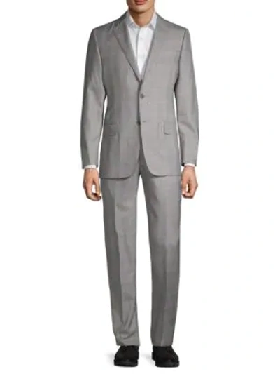 Shop Hickey Freeman Single-breast Windowpane Wool & Silk Suit In Grey
