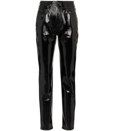 Shop Saint Laurent Mid-rise Slim Fit Vinyl Trousers In Black