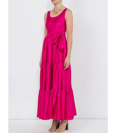 Shop La Doublej Dinner At The Pelicano Silk Maxi Dress In Pink