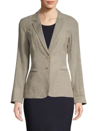 Shop Lafayette 148 Vangie Linen Blazer In Fog Melange