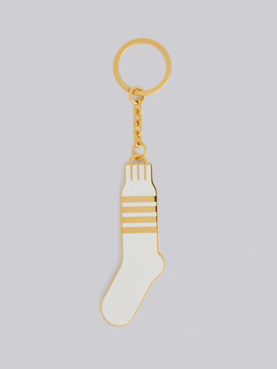 Shop Thom Browne 4-bar Enamel Sock Keyring In White