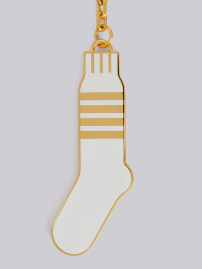 Shop Thom Browne 4-bar Enamel Sock Keyring In White