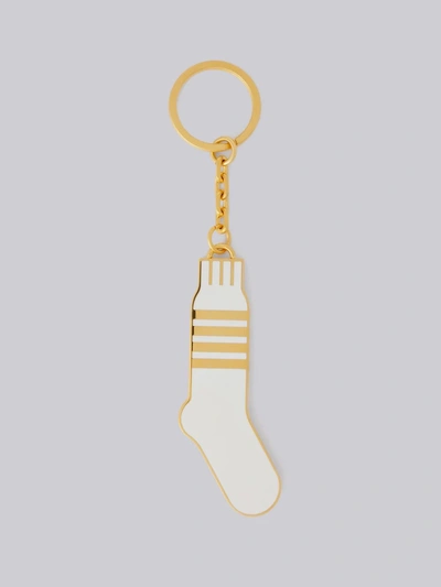 Shop Thom Browne 4-bar Enamel Sock Keyring In White