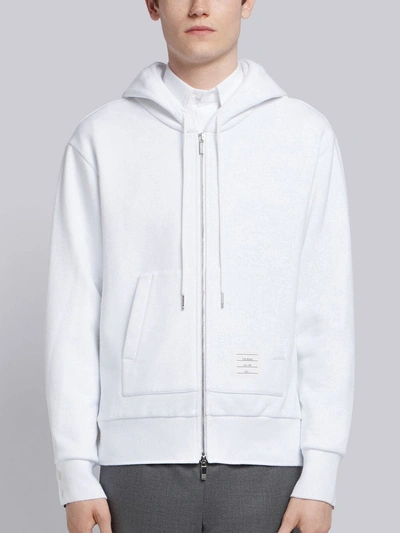 Shop Thom Browne White Cotton Loopback Center Back Stripe Zip-up Hoodie