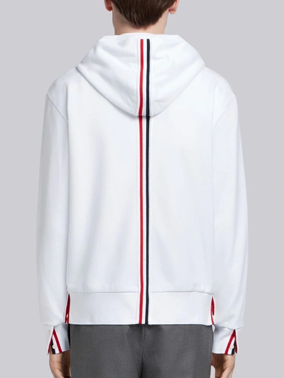 Shop Thom Browne White Cotton Loopback Center Back Stripe Zip-up Hoodie